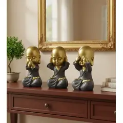 GENERICO - Set 3 Figuras Monjes Sabios Budas Dorados Adorno Decorativo
