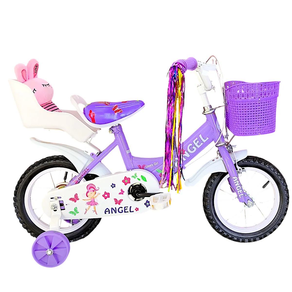 GENERICO - Bicicleta Aro 12 Infantil Con Peluchero Lila Angel