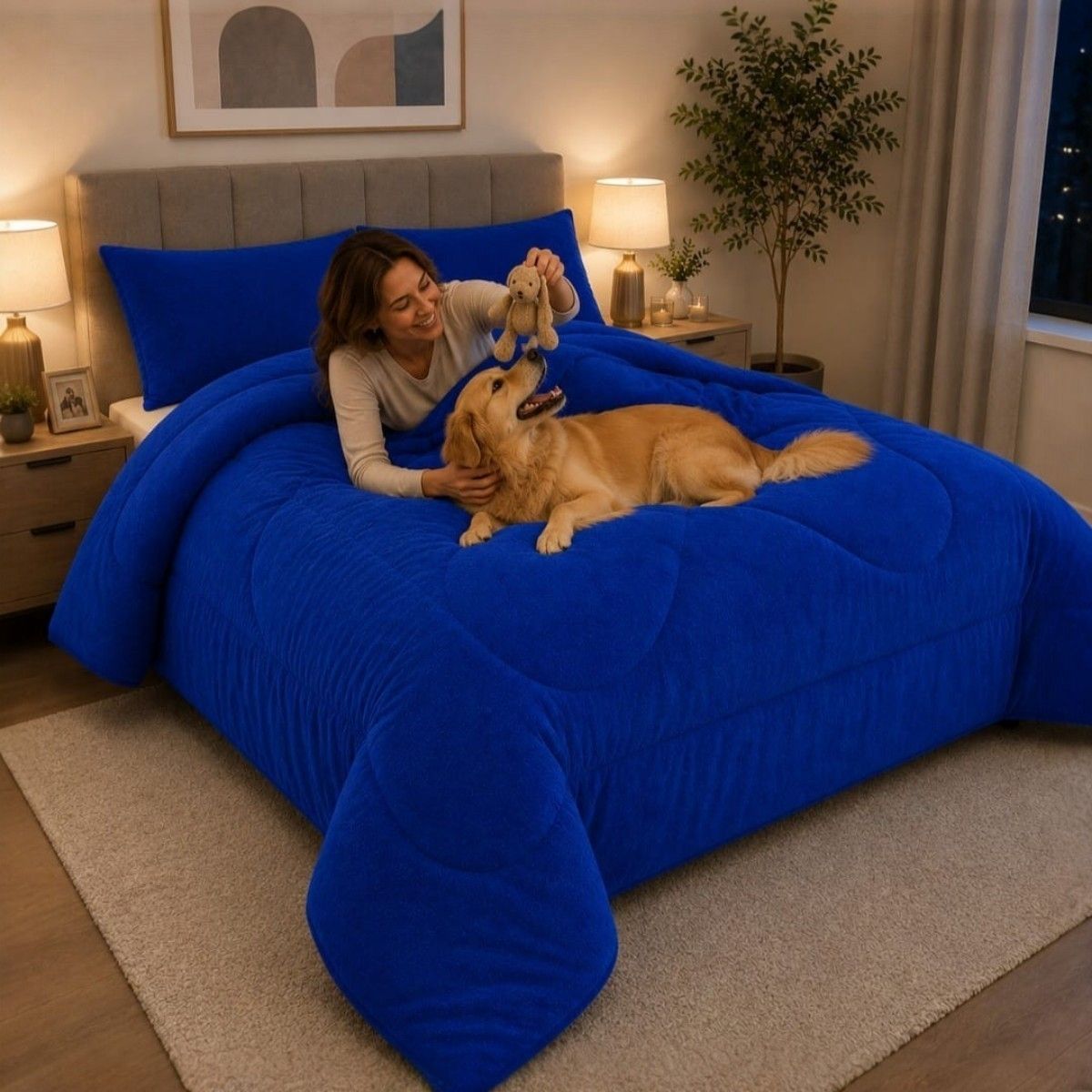 GENERICO - Cobertor De Invierno 1.5 Plazas Plush Con Chiporro Color Azul Marino