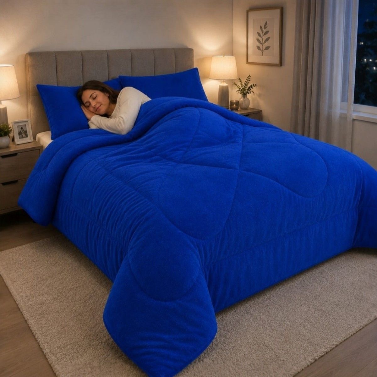 GENERICO - Cobertor De Invierno 1.5 Plazas Plush Con Chiporro Color Azul Marino