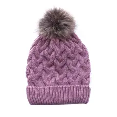 PUMUCKI - Gorro Invierno Bebé Rosa con Pompón Tejido Trenzado