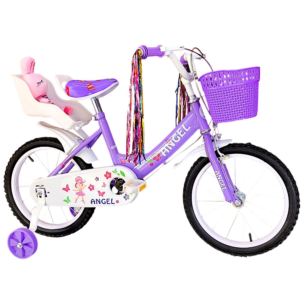 GENERICO - Bicicleta Aro 16 Infantil  Lila Angel con Peluchero