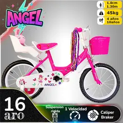 GENERICO - Bicicleta Aro 16 Infantil Rosado Angel con Peluchero
