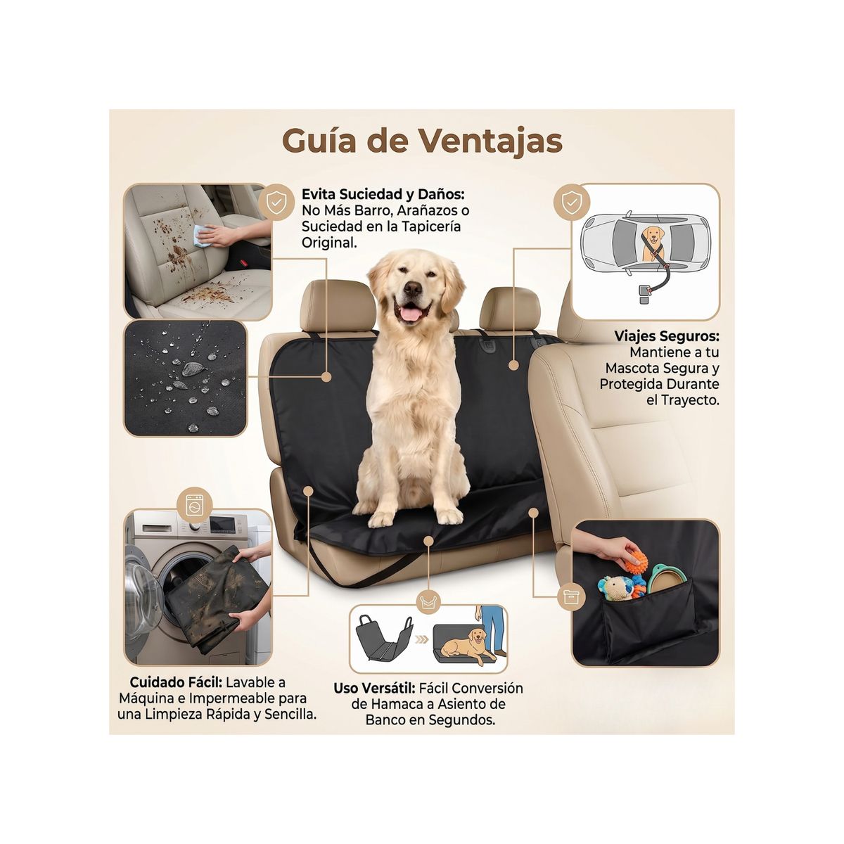 GENERICO - Protector Cobertor De Asiento Auto Perros Mascotas