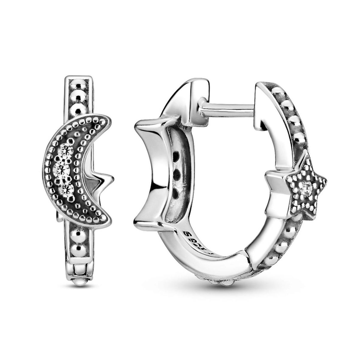 TODOJOYAS - Aros Plata 925 Luna y Estrella Huggie 15mm
