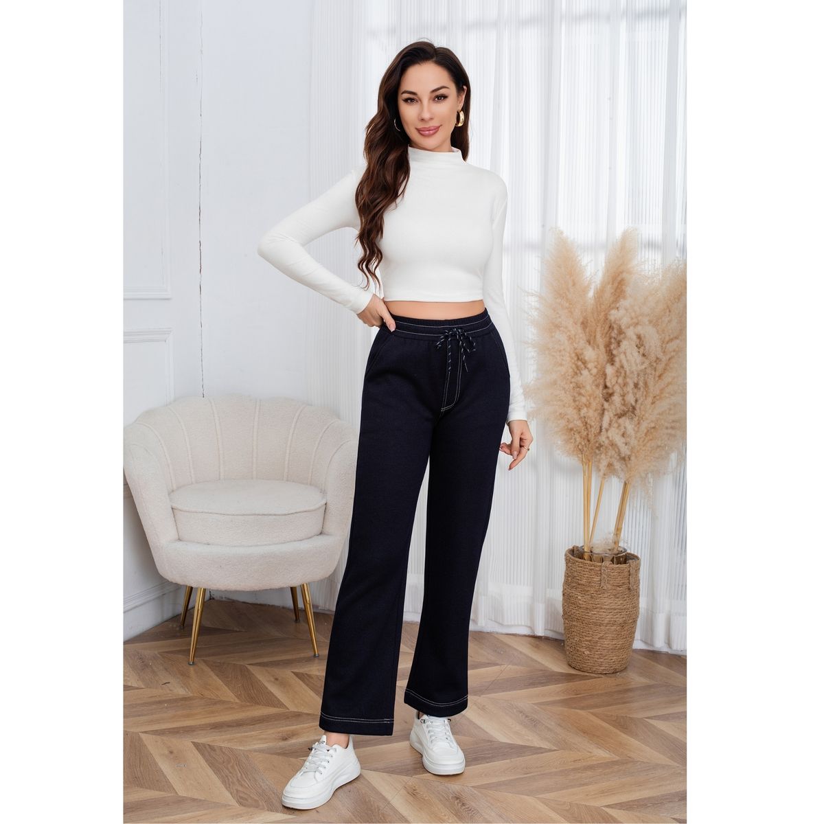 LIKE SHOP - Pantalón Mujer Ancho Tipo Jeans Invierno Forro Piel Mezclilla 7002