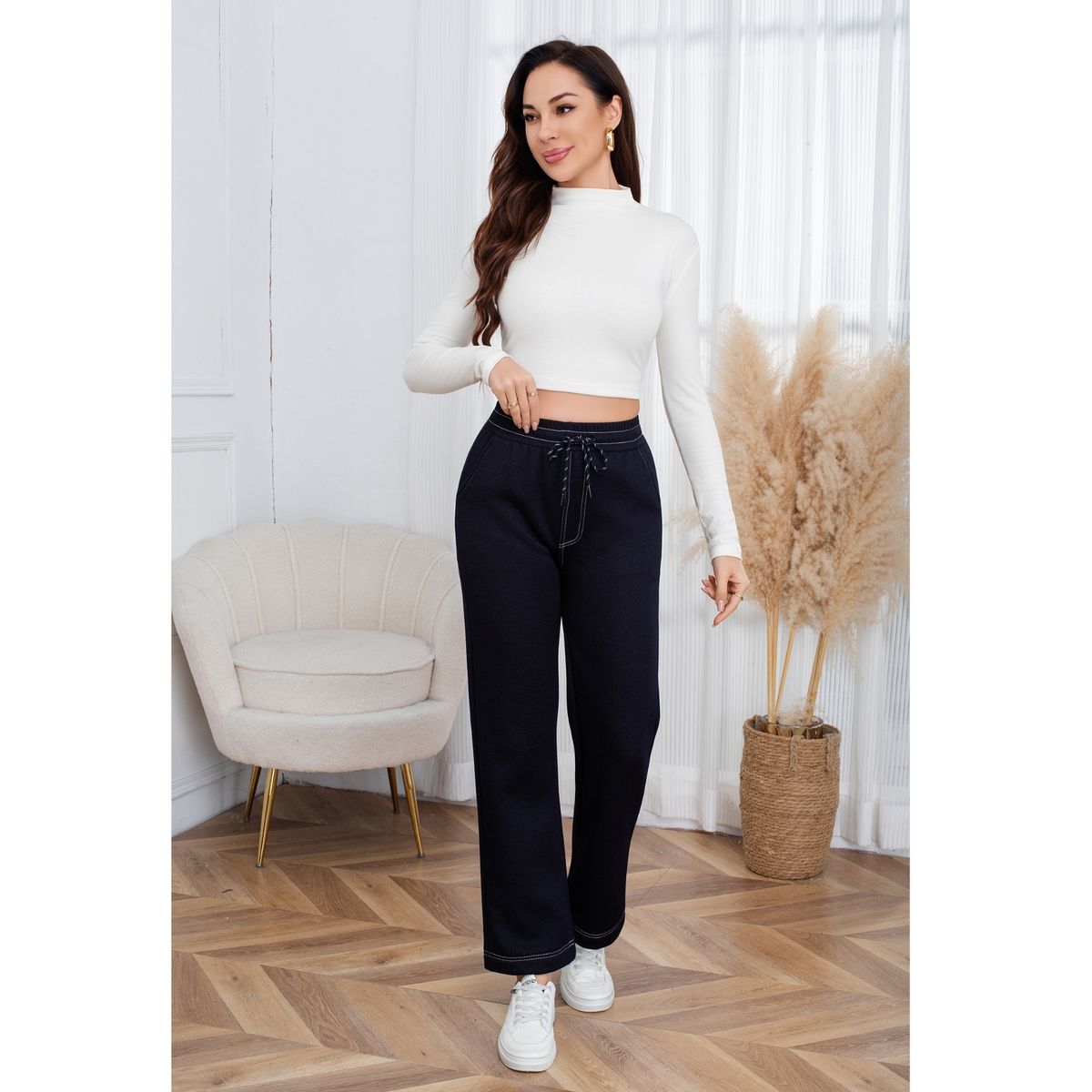 LIKE SHOP - Pantalón Mujer Ancho Tipo Jeans Invierno Forro Piel Mezclilla 7002