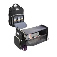 LUBABYCAS - Mochila Maternal 3 En 1 Con Cunita Negra Bebé