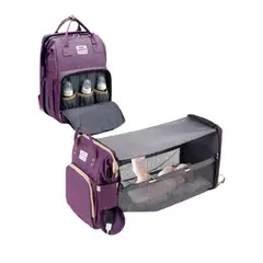 LUBABYCAS - Mochila Maternal 3 En 1 Con Cunita Morada Bebé