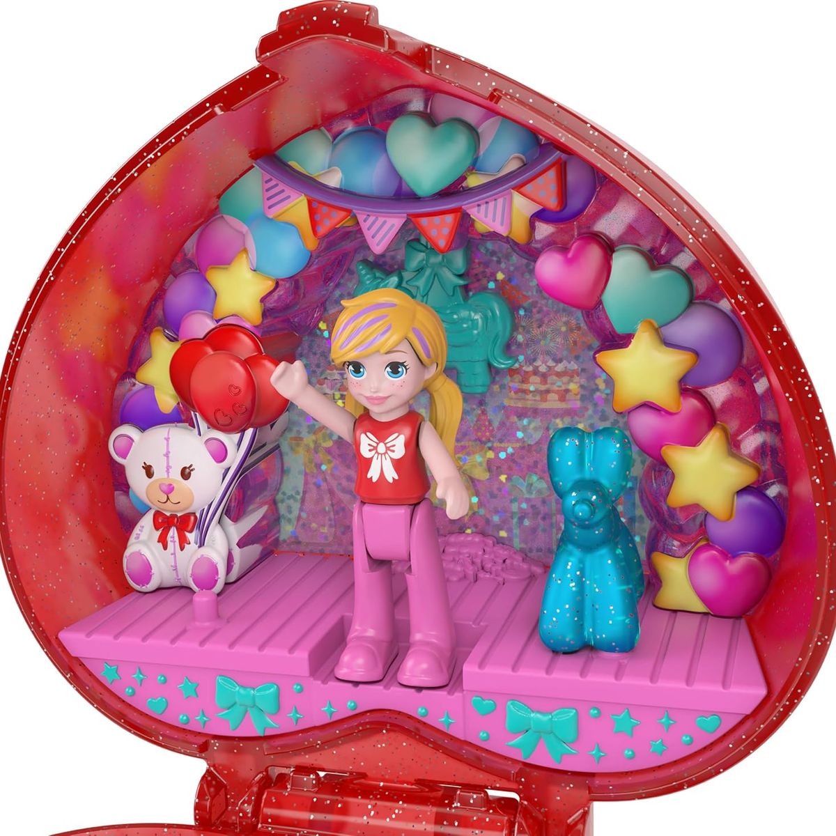 POLLY POCKET - Juego de Caja de Regalo de 80 Aniversario con muñeca de Juguete y Anillo con diseño de Globo