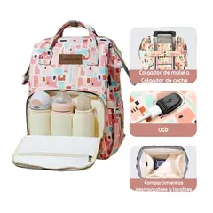 LUBABYCAS - Mochila Maternal Impermeable Con Usb Rosada Bebé