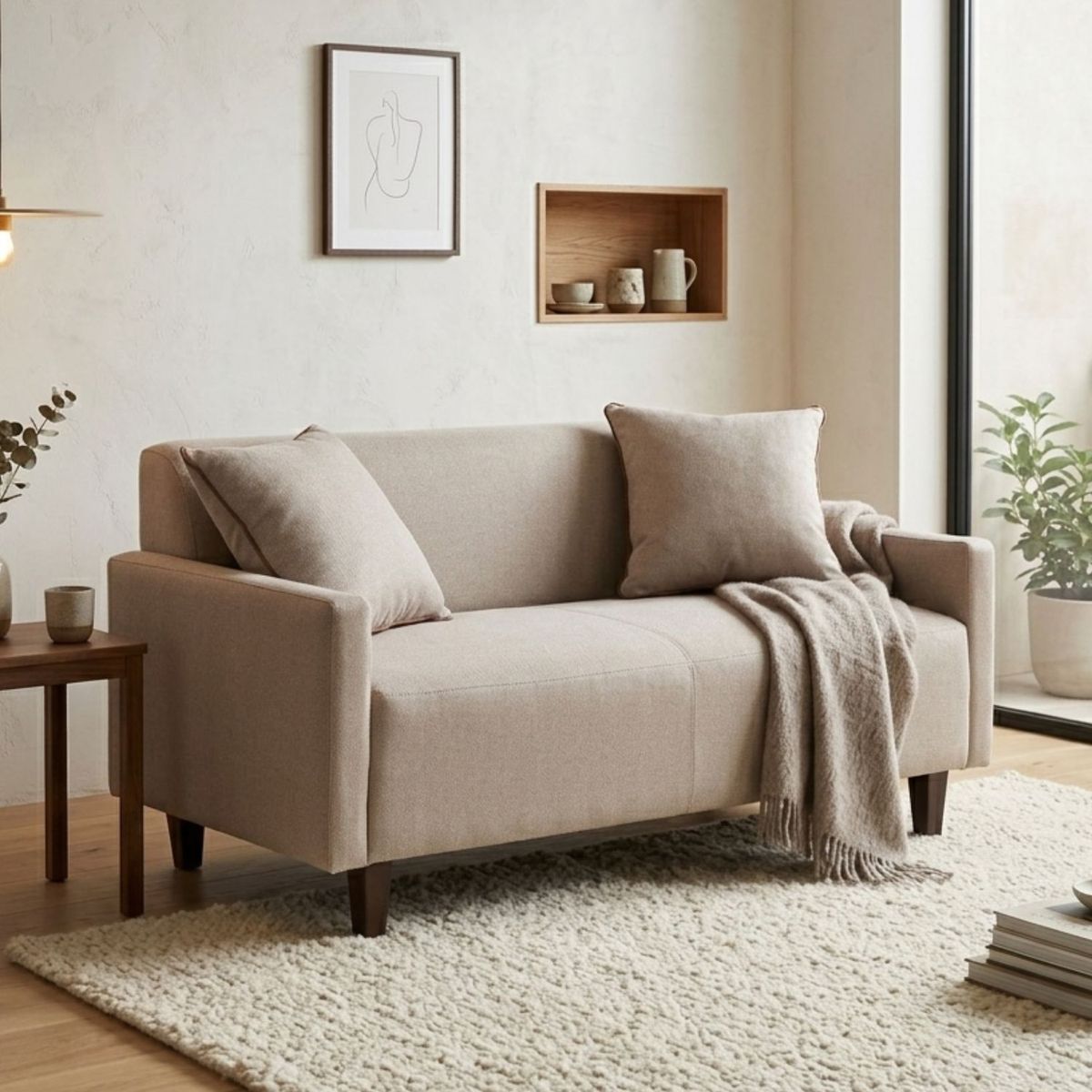 DANIELS - Sofá Living 2 Cuerpos Beige Liso 157X80 Lisboa