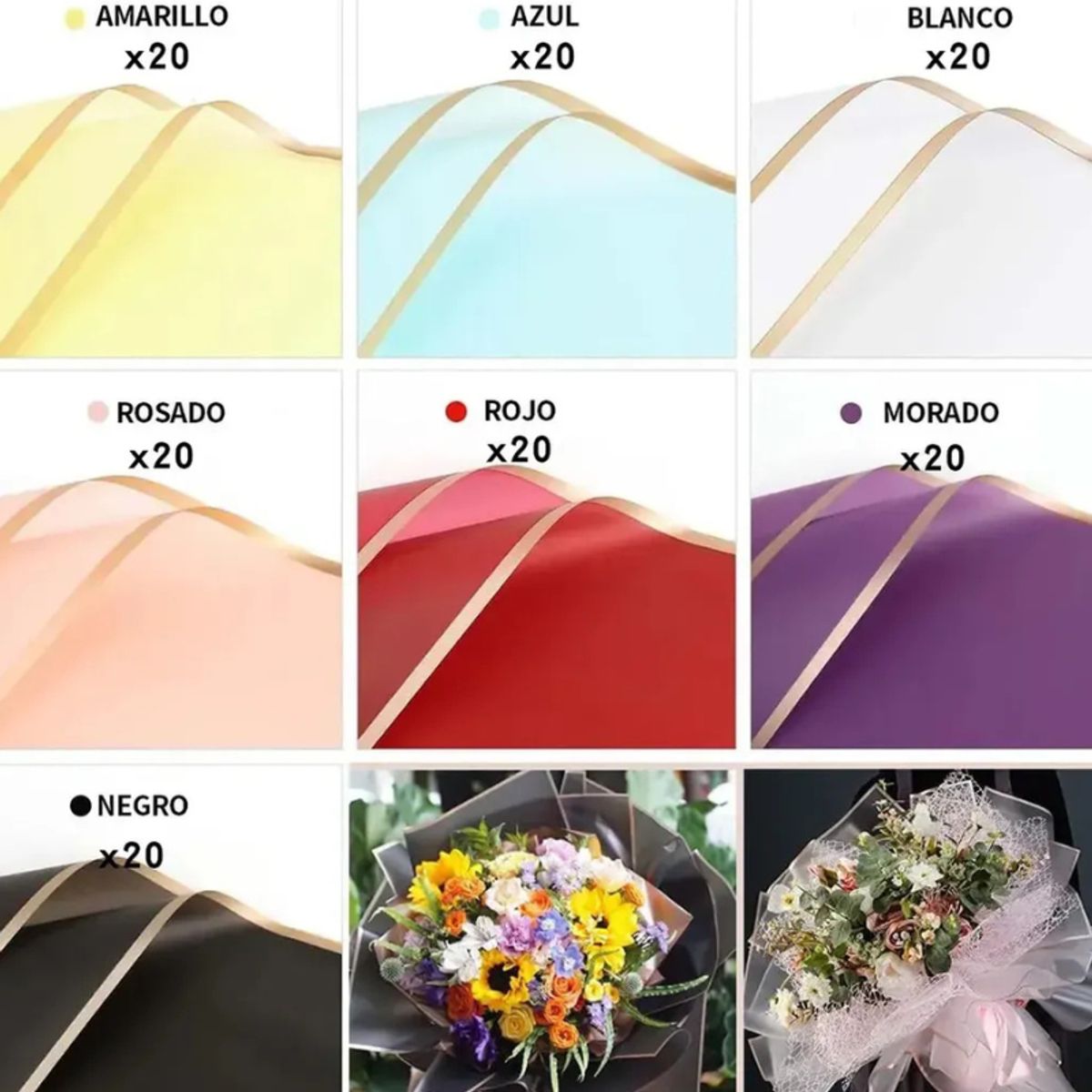 GENERICO - Hojas De Papel Celofán modelo Coreano para decoración de Ramos Y Arreglos Florales 140