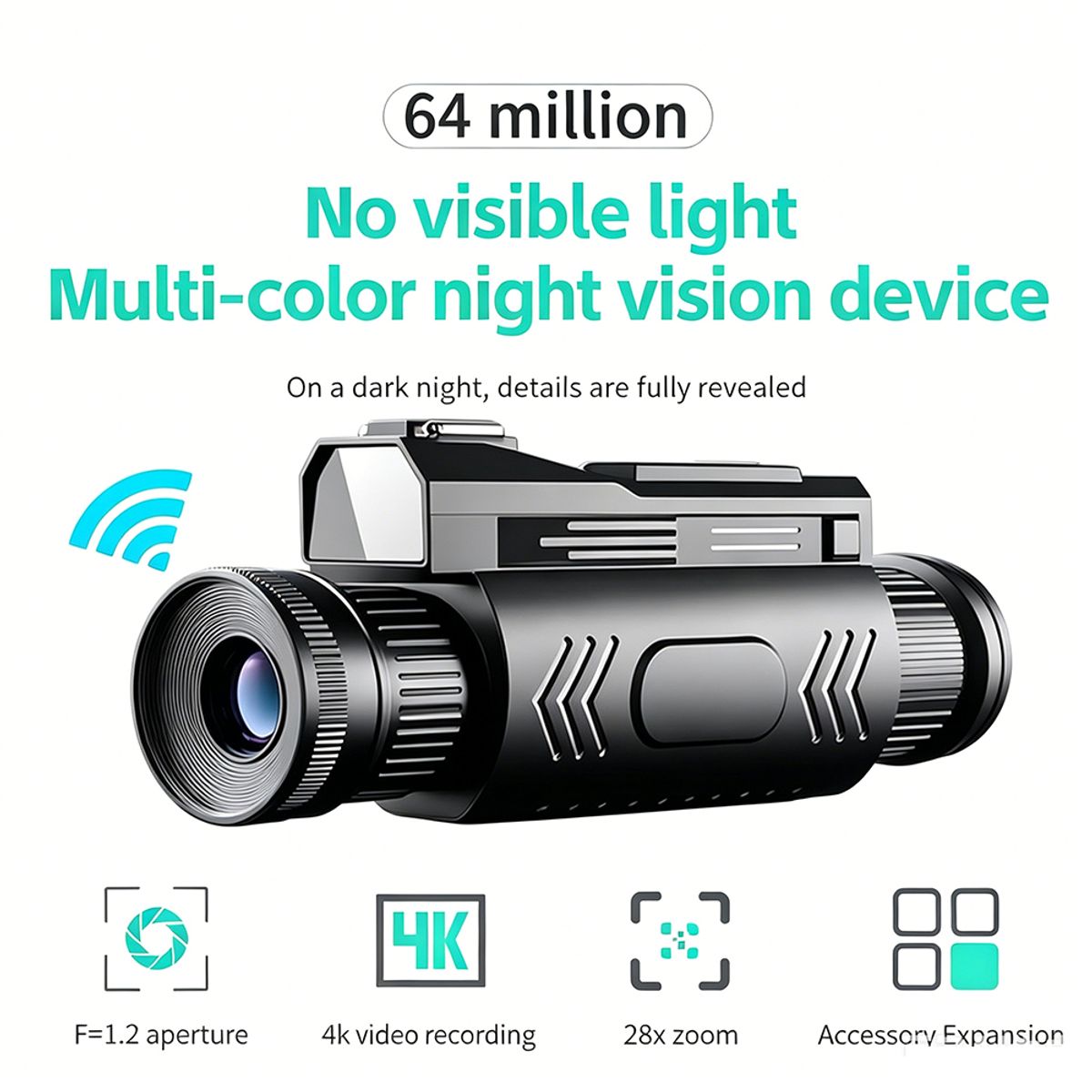 PUREPOWER - Binoculares Monoculares Infrarrojos 4K HD de Campamento, con Zoom de 28X, Soporte WiFi