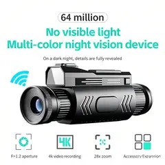 PUREPOWER - Binoculares Monoculares Infrarrojos 4K HD de Campamento, con Zoom de 28X, Soporte WiFi