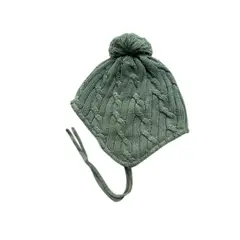 PUMUCKI - Gorro Forrado Verde Bebé con Pompón Tejido Trenzado