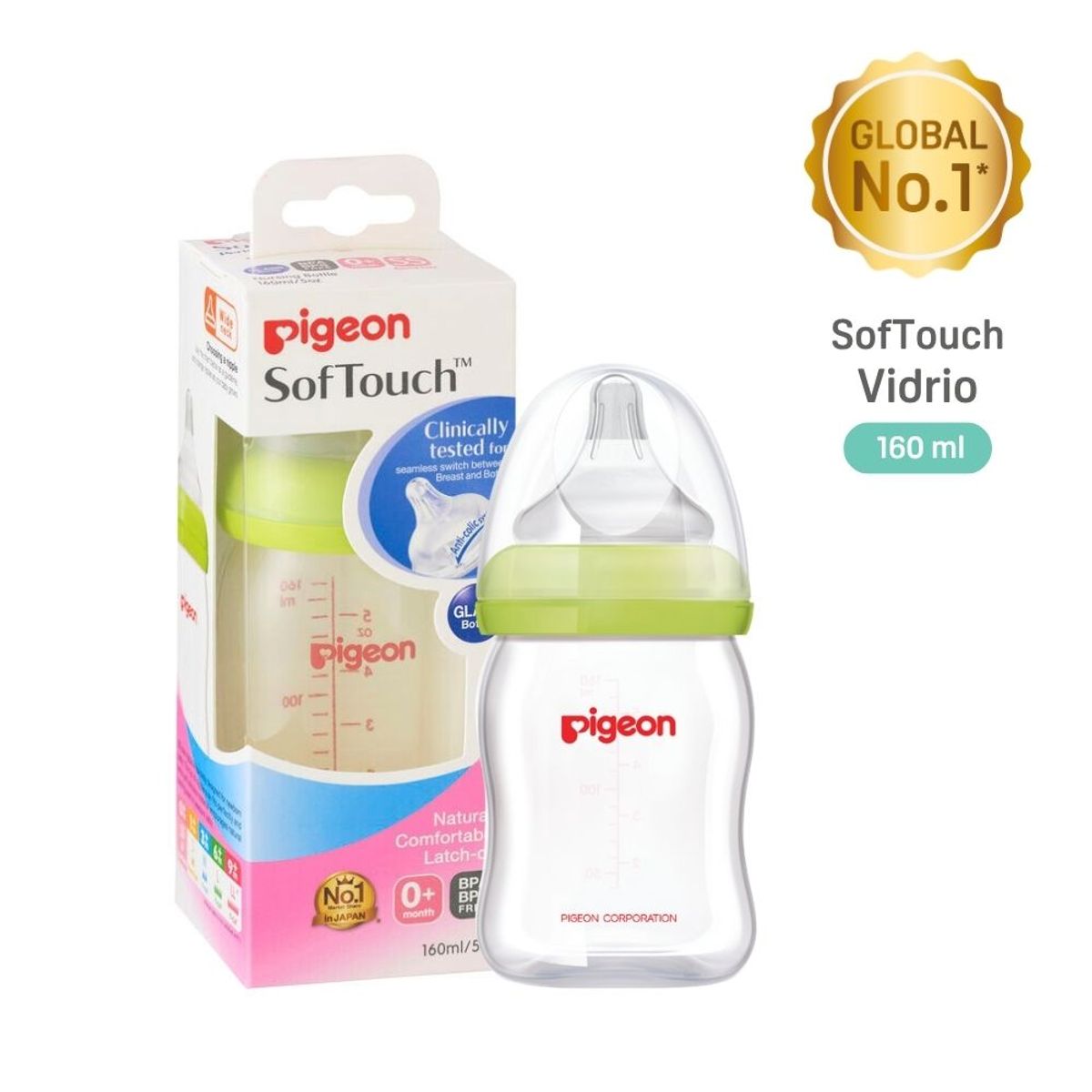 PIGEON - PACK PIGEON SofTouch Vidrio 1 mamadera 160ml + 1 mamadera 240ml