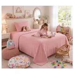 ALMA & DECO - Juego De Sábanas Polar Lisas 1.5 Plazas Rosa Premium