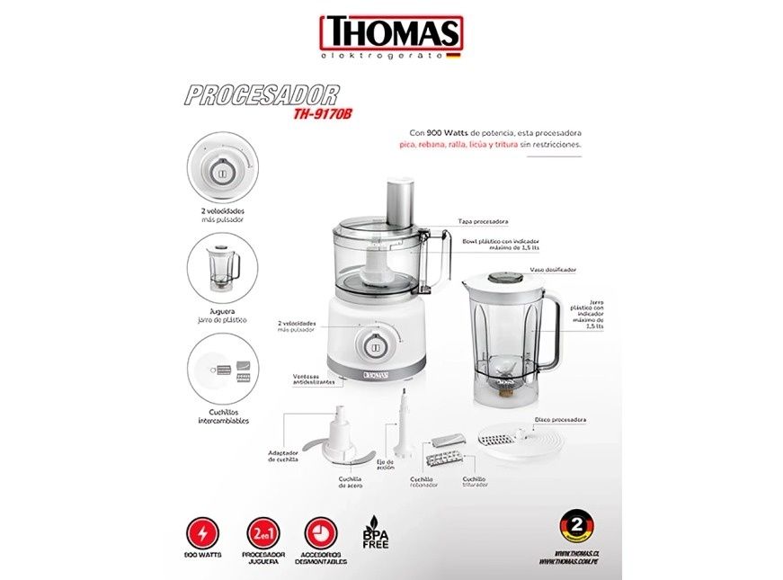 THOMAS Licuadora y Procesadora de Alimentos TH-9170B