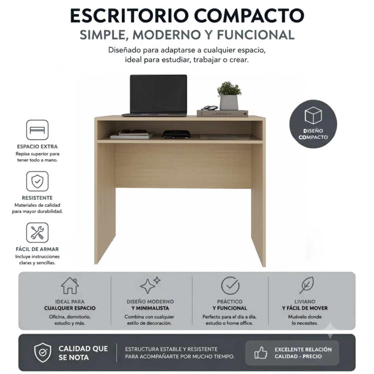 ARTHOME - Combo Oficina New York 1 Escritorio Cartagena + Silla Ergonomica Negra y Roja