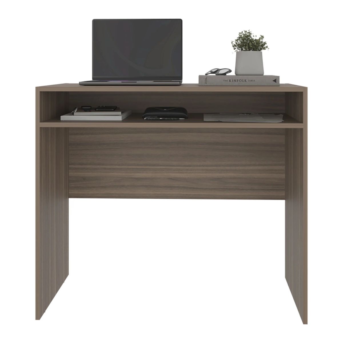 ARTHOME - Combo Oficina New York 1 Escritorio Avellana + Silla Ergonomica Negra y Roja