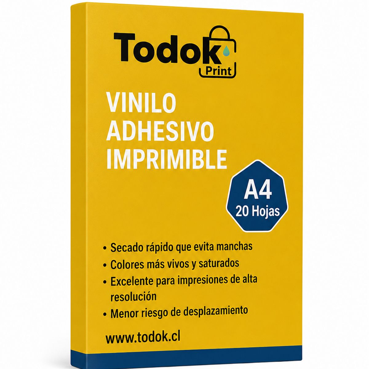 TODOK - Papel Vinilo Adhesivo Impermeable Dorado Metalizado A4 20 Hojas
