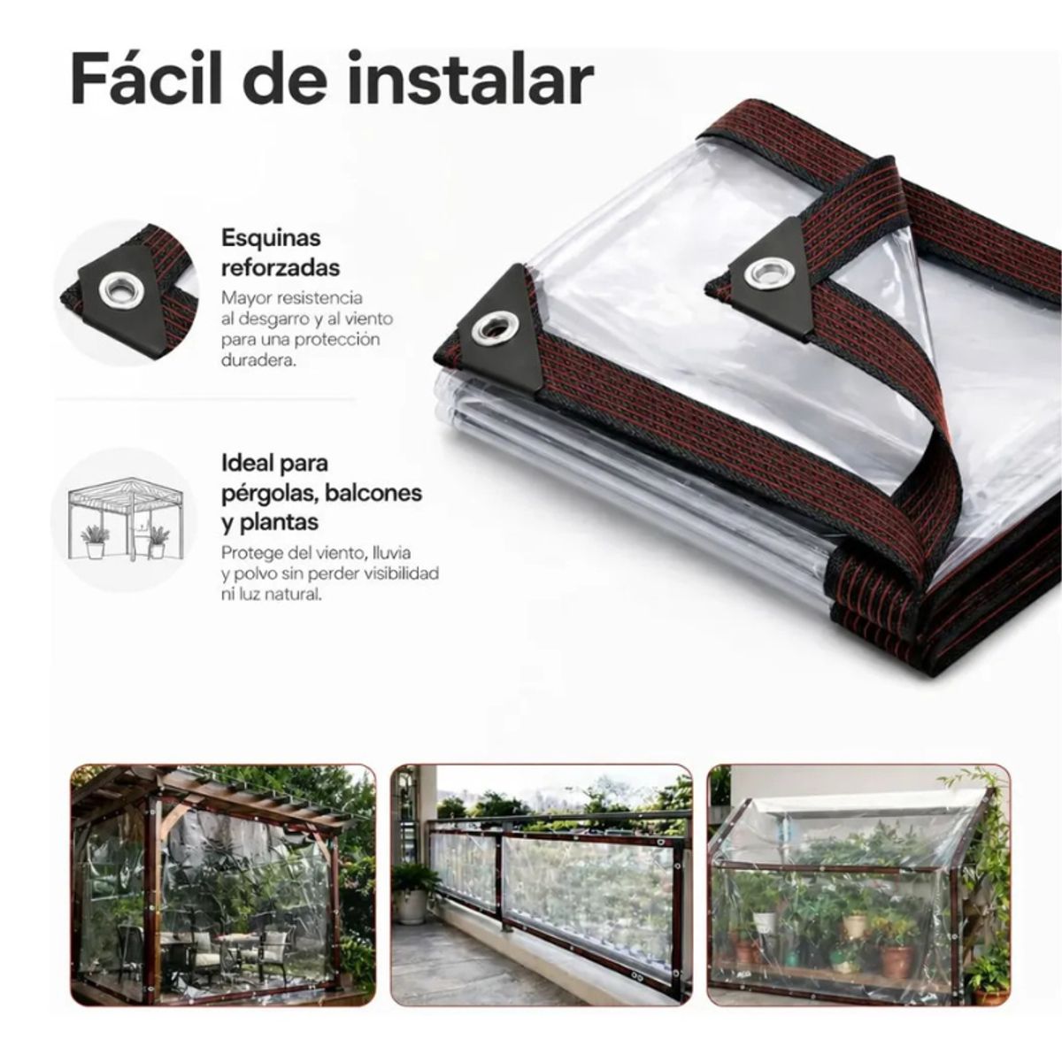 GENERICO - Lona Transparente Impermeable de 3×4m Resistente + 10m Cuerda