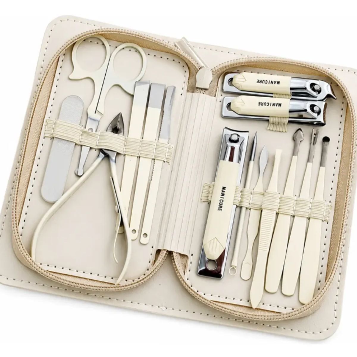 GENERICO - Kit Manicure Pedicure Profesional 15 En 1 Acero Inoxidable BLANCO