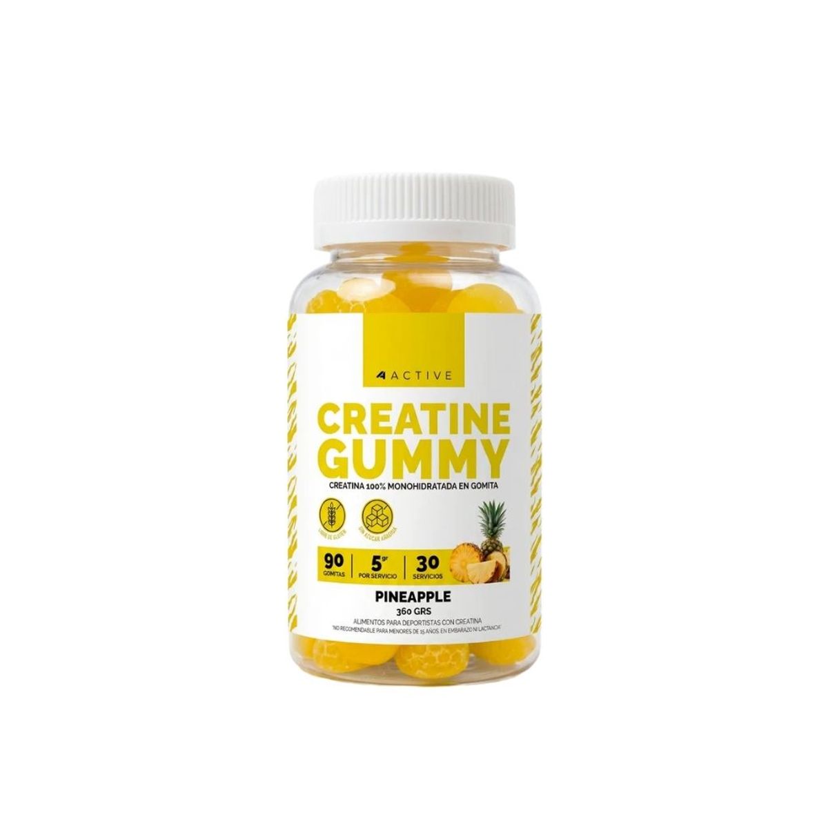 4ACTIVE - Creatine Gummy 4 Active 90 Gummies Piña - Fuerza y Sabor