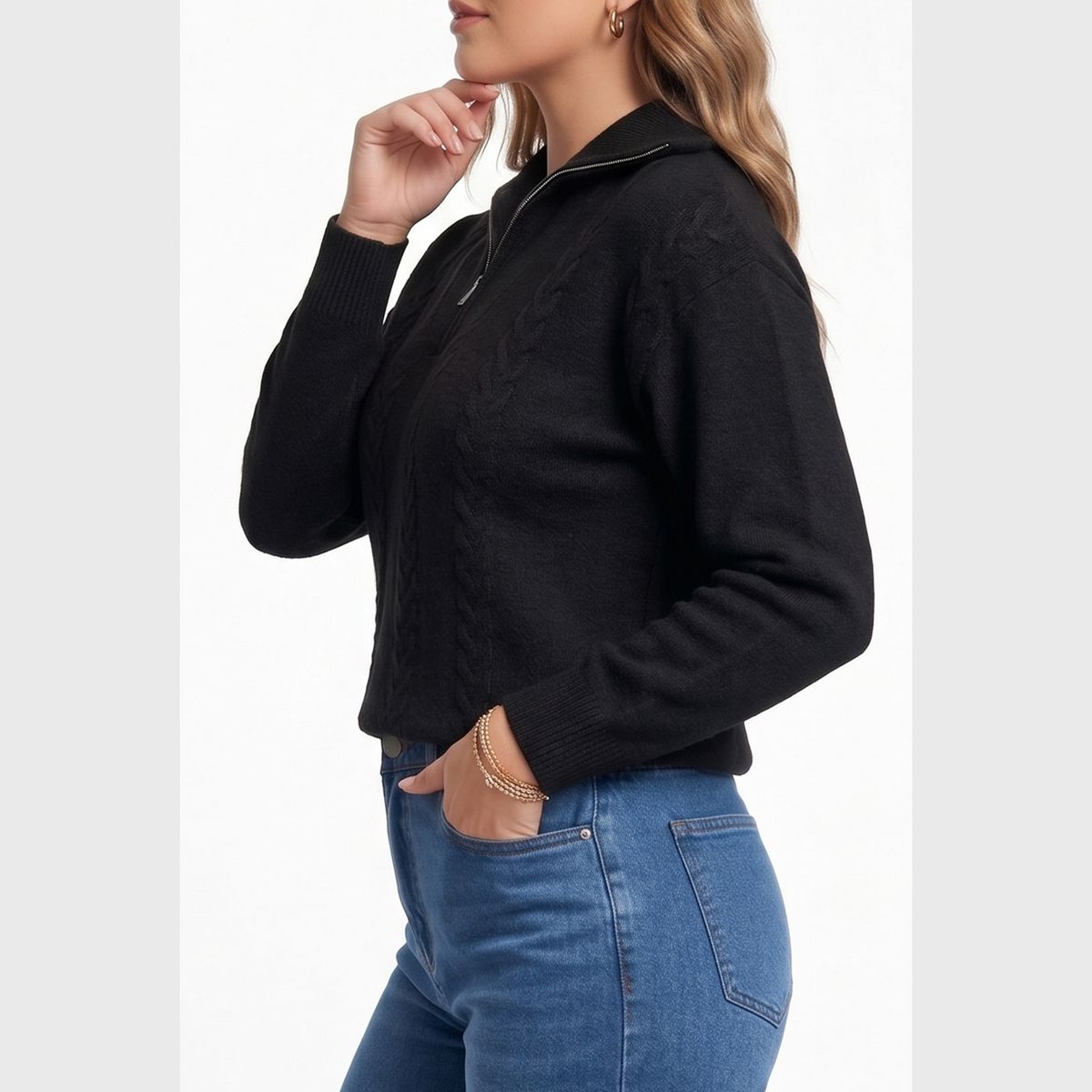 HIPSY SWIMWEAR - Sweater Mujer Con Medio Cierre Y Trenzas Colores