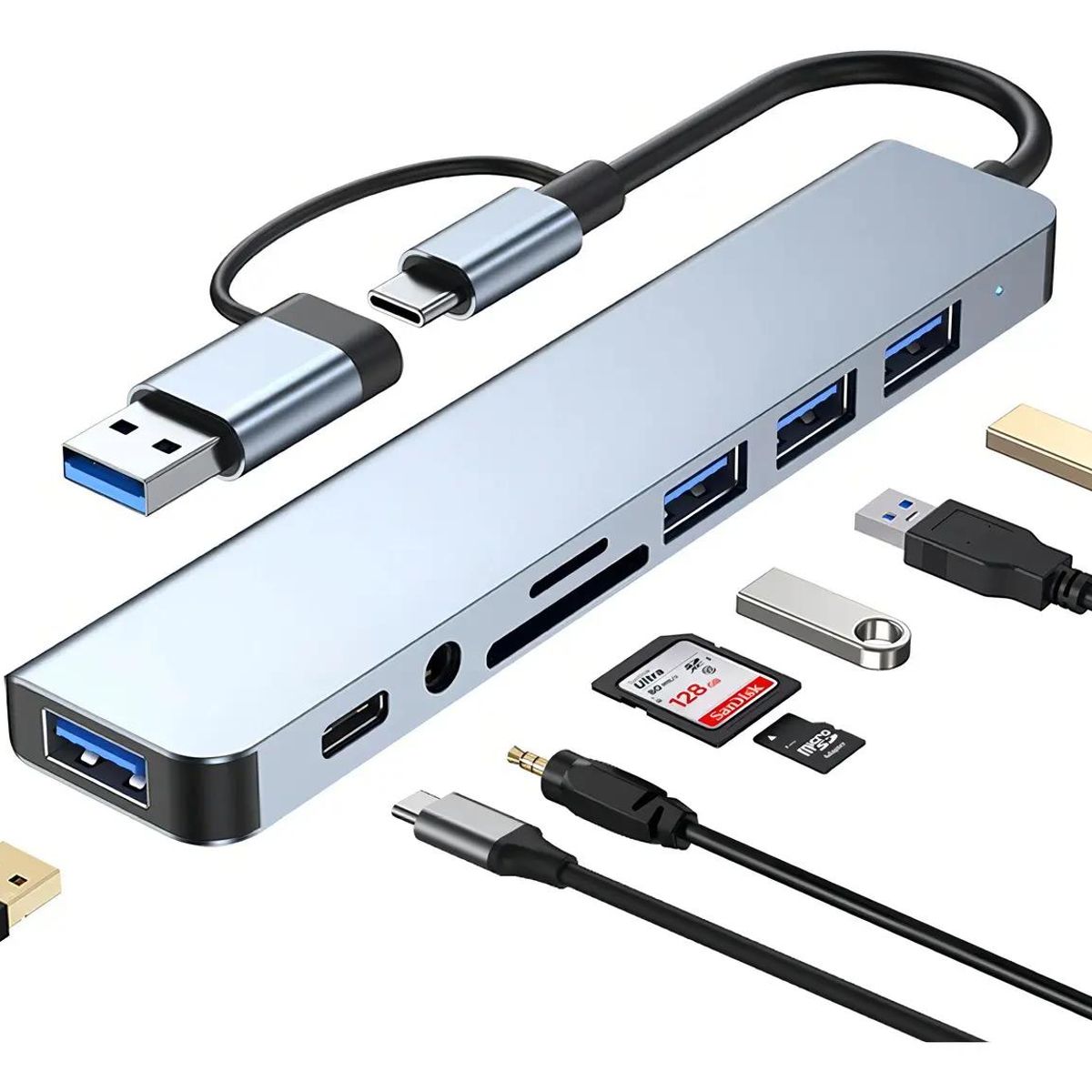 GENERICO - Hub USB C 8 Puertos Alta Velocidad 3.0