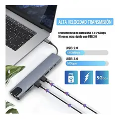 GENERICO - Hub USB Tipo C 8 en 1 con HDMI 4K y USB 3.0