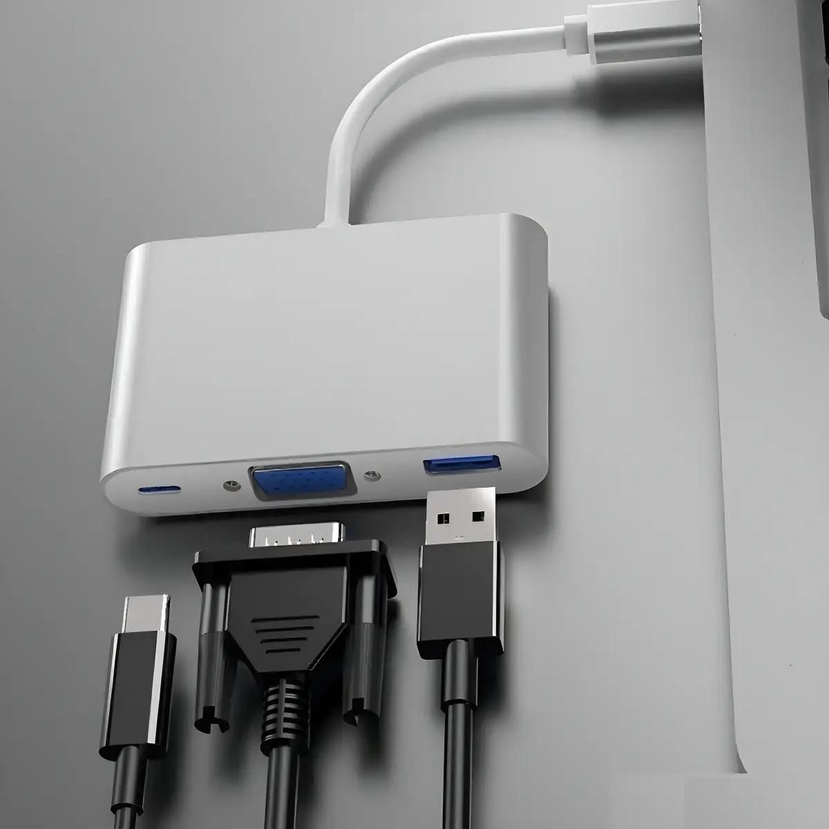 GENERICO - Hub Adaptador USB-C con VGA 4K, USB 3.0 y USB-C