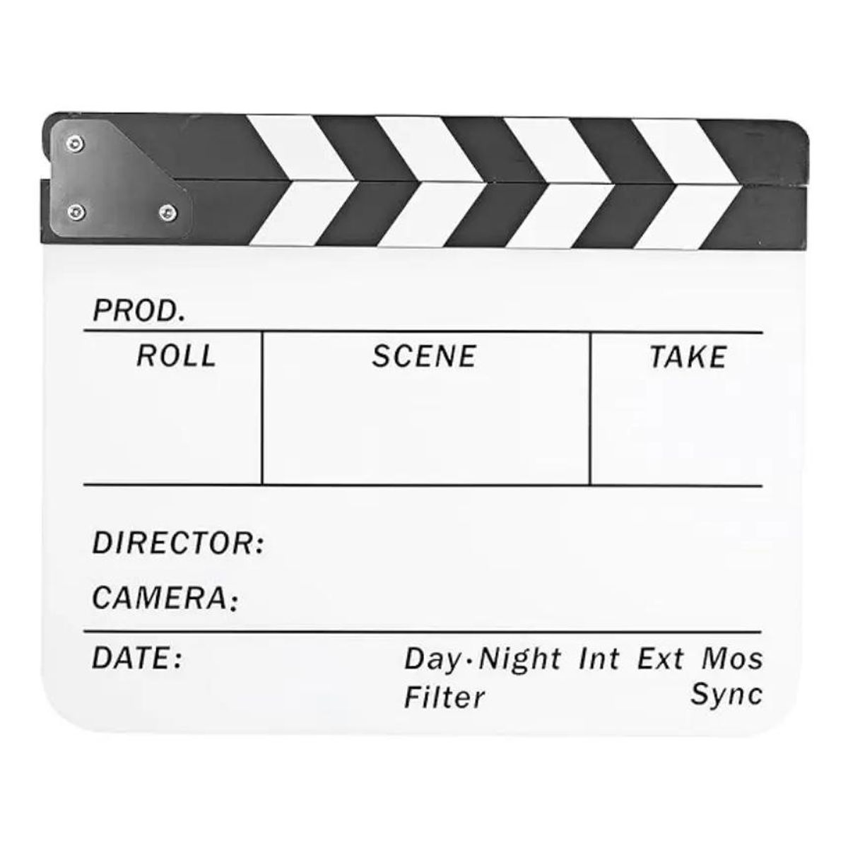 GENERICO - Claqueta profesional de cine acrílico blanca con imán