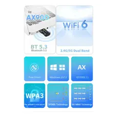 GENERICO - Antena WiFi 6 Dual Band 900Mbps USB Bluetooth 5.3