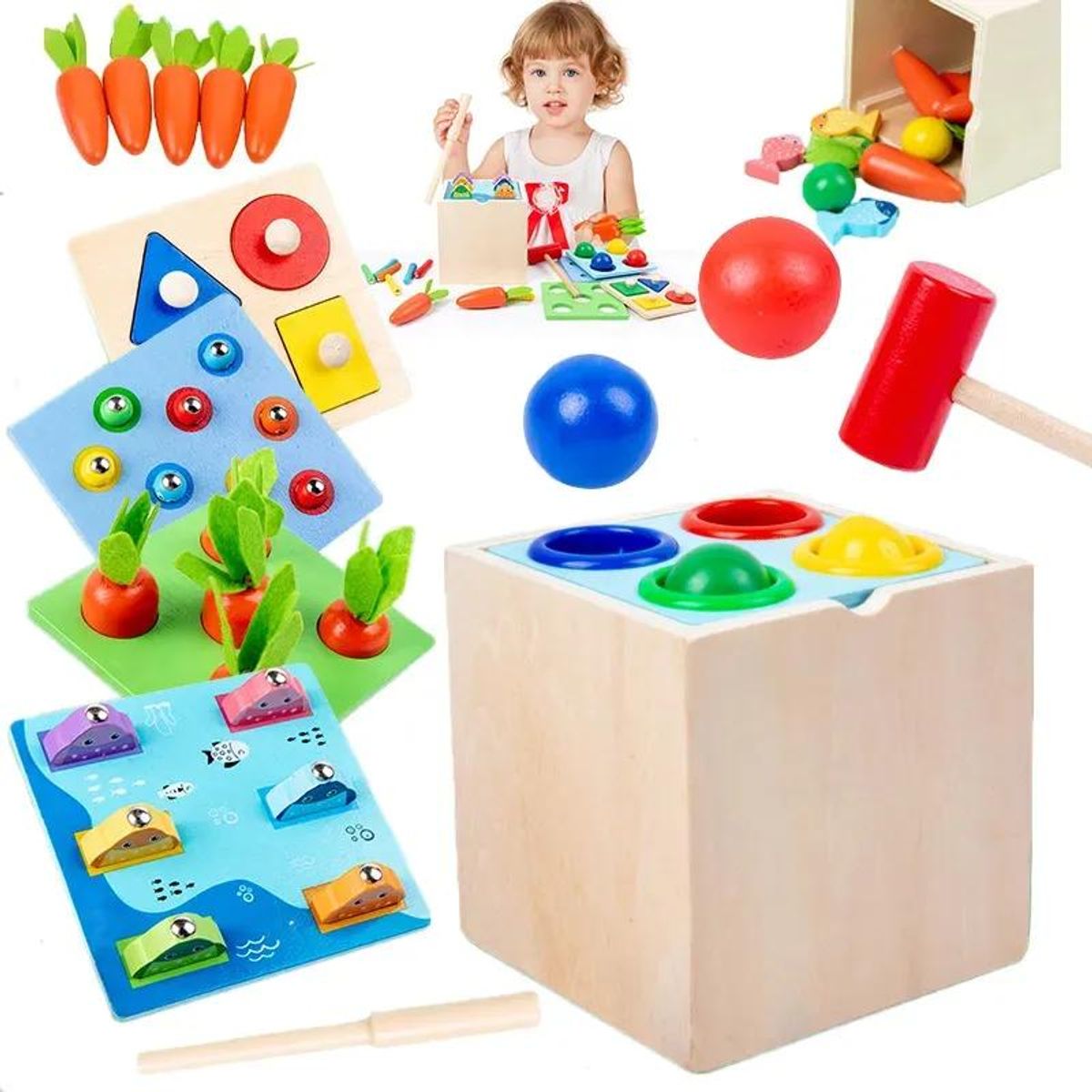 GENERICO - Juguete Montessori 4 en 1 de madera didáctico para niños