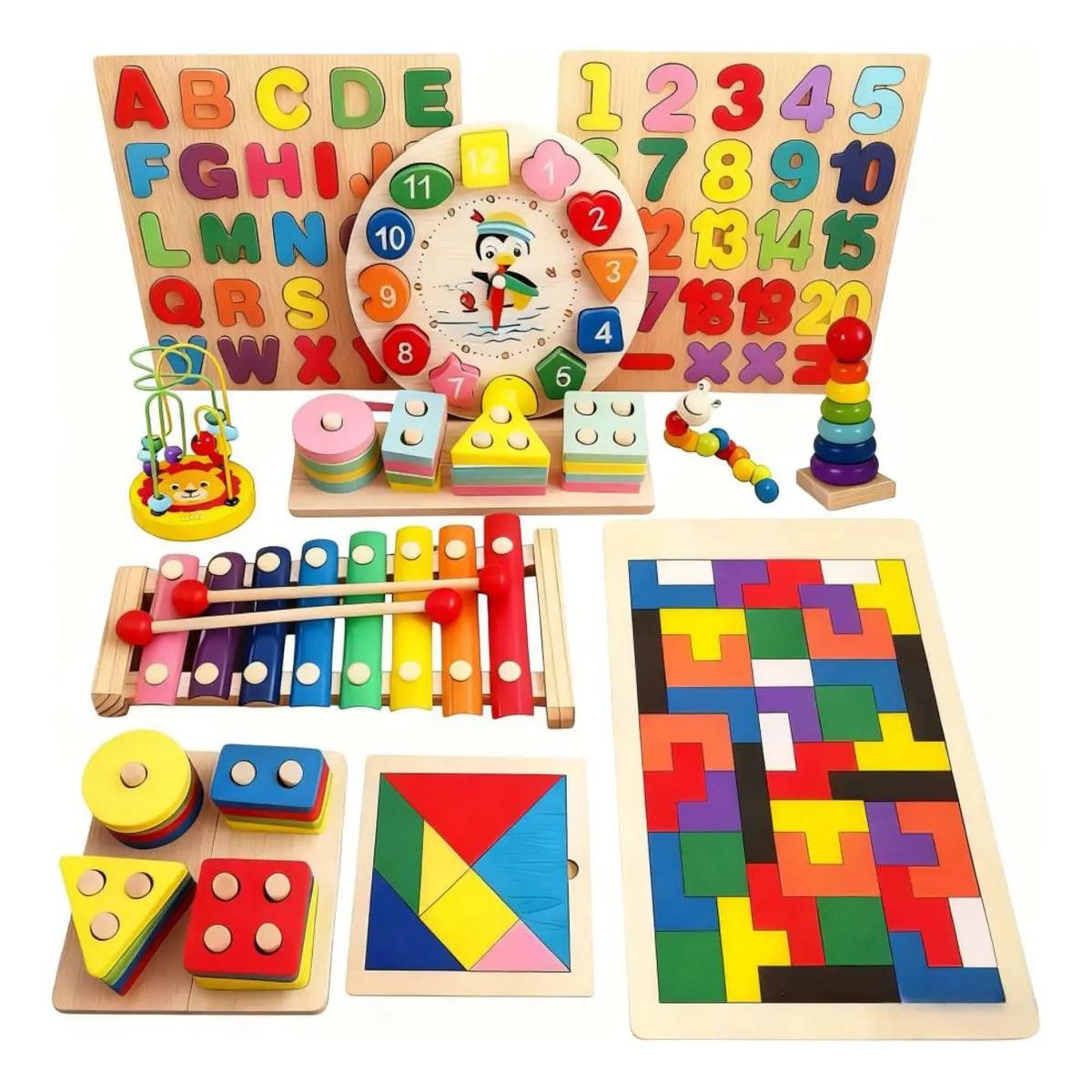 GENERICO - Pack 11 Juguetes Didácticos de Madera Montessori para Niñ