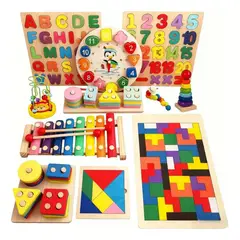 GENERICO - Pack 11 Juguetes Didácticos de Madera Montessori para Niñ