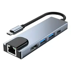 GENERICO - Hub 5 en 1 USB C con HDMI 4K, USB 3.0, PD y LAN Gigabit