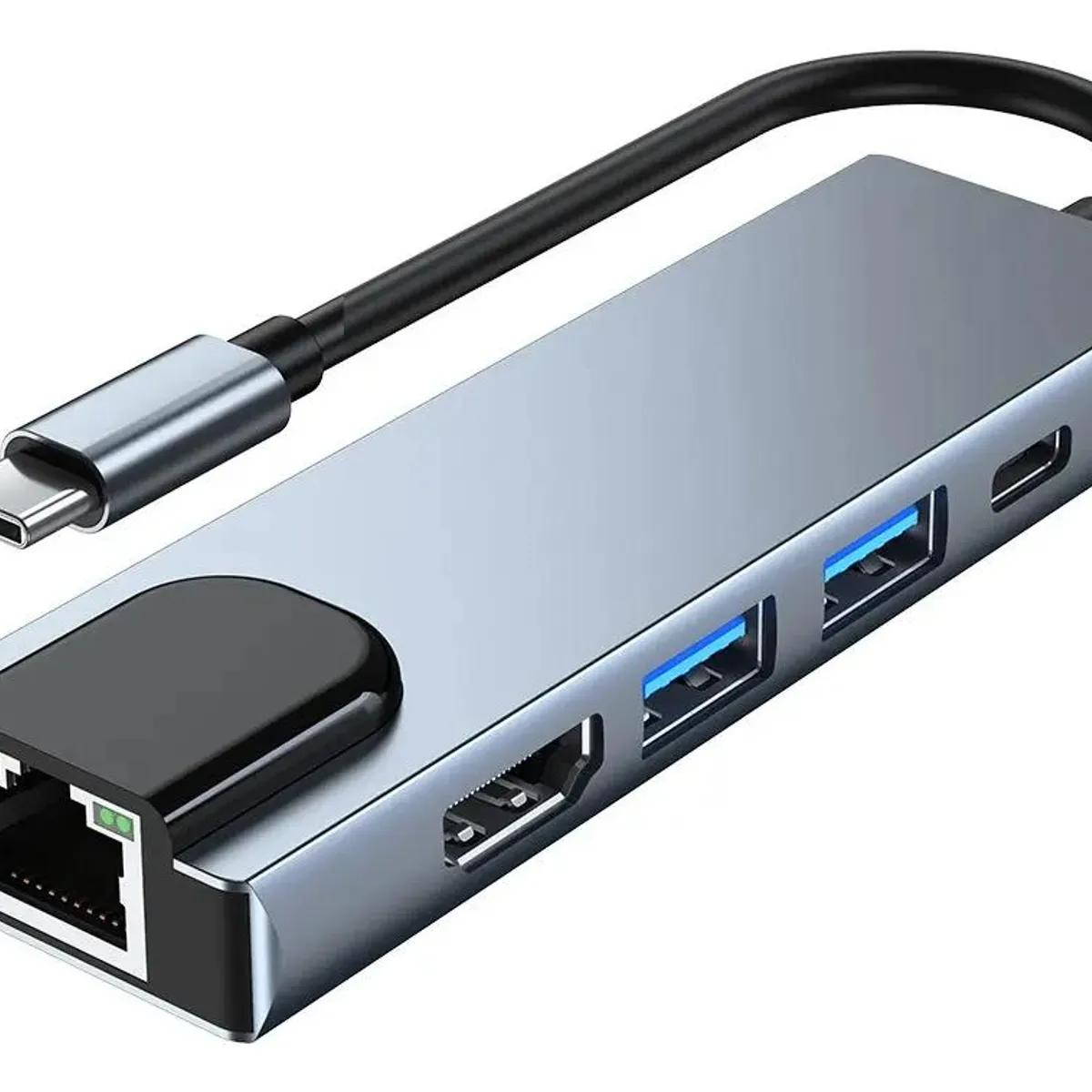 GENERICO - Hub 5 en 1 USB-C con HDMI 4K, USB 3.0, PD y LAN Gigabit