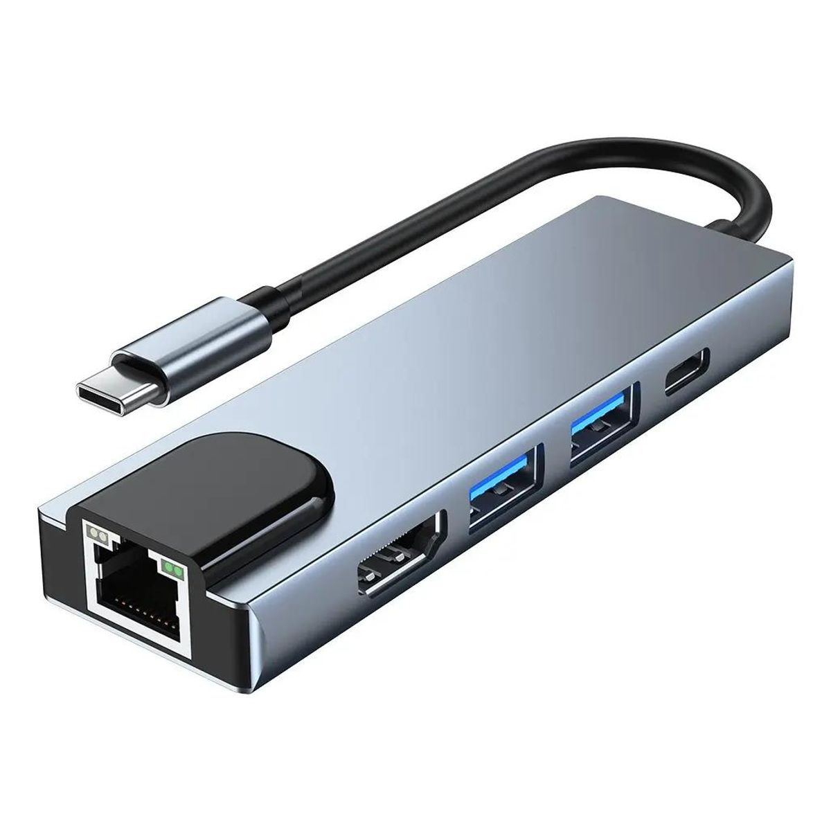 GENERICO - Hub 5 en 1 USB-C con HDMI 4K, USB 3.0, PD y LAN Gigabit