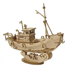 GENERICO - Puzzle 3D Barco Pesquero de Madera 104 Piezas