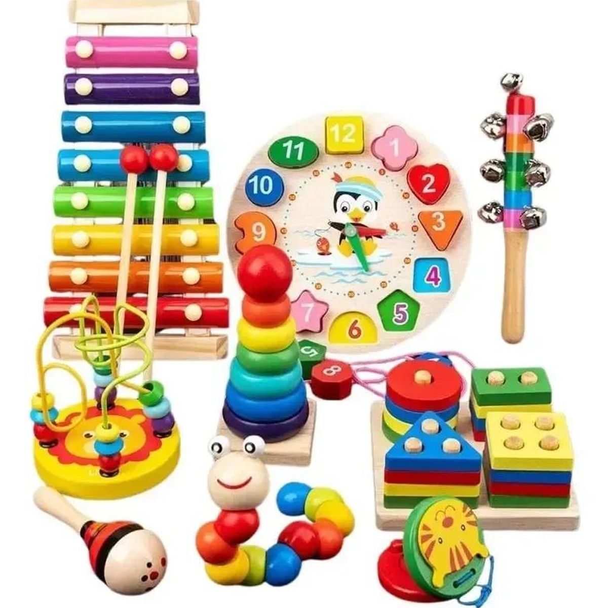 GENERICO - Pack 9 Juguetes Didácticos de Madera Montessori para Niñ