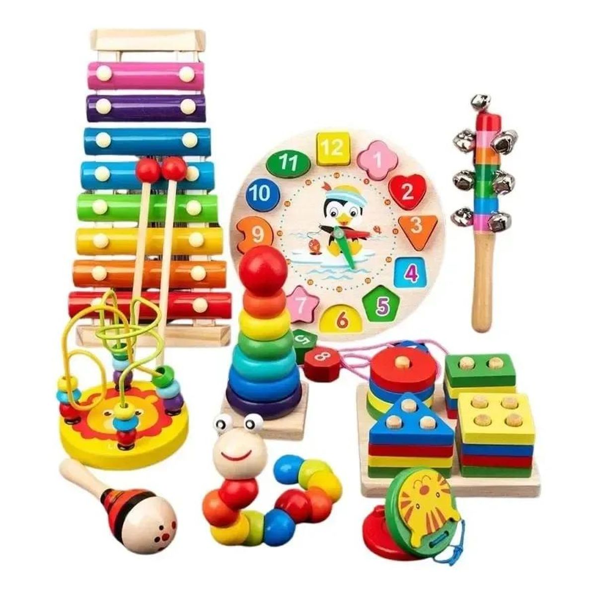 GENERICO - Pack 9 Juguetes Didácticos de Madera Montessori para Niñ