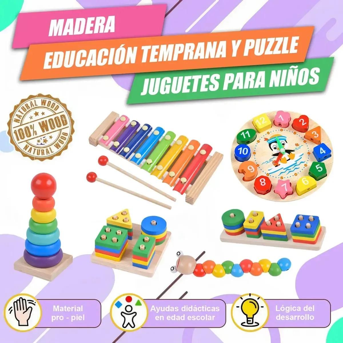 GENERICO - Pack 9 Juguetes Didácticos de Madera Montessori para Niñ
