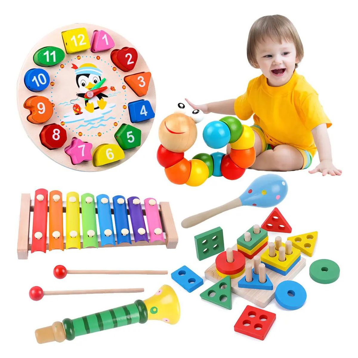 GENERICO - Pack de juguetes didácticos Montessori de madera