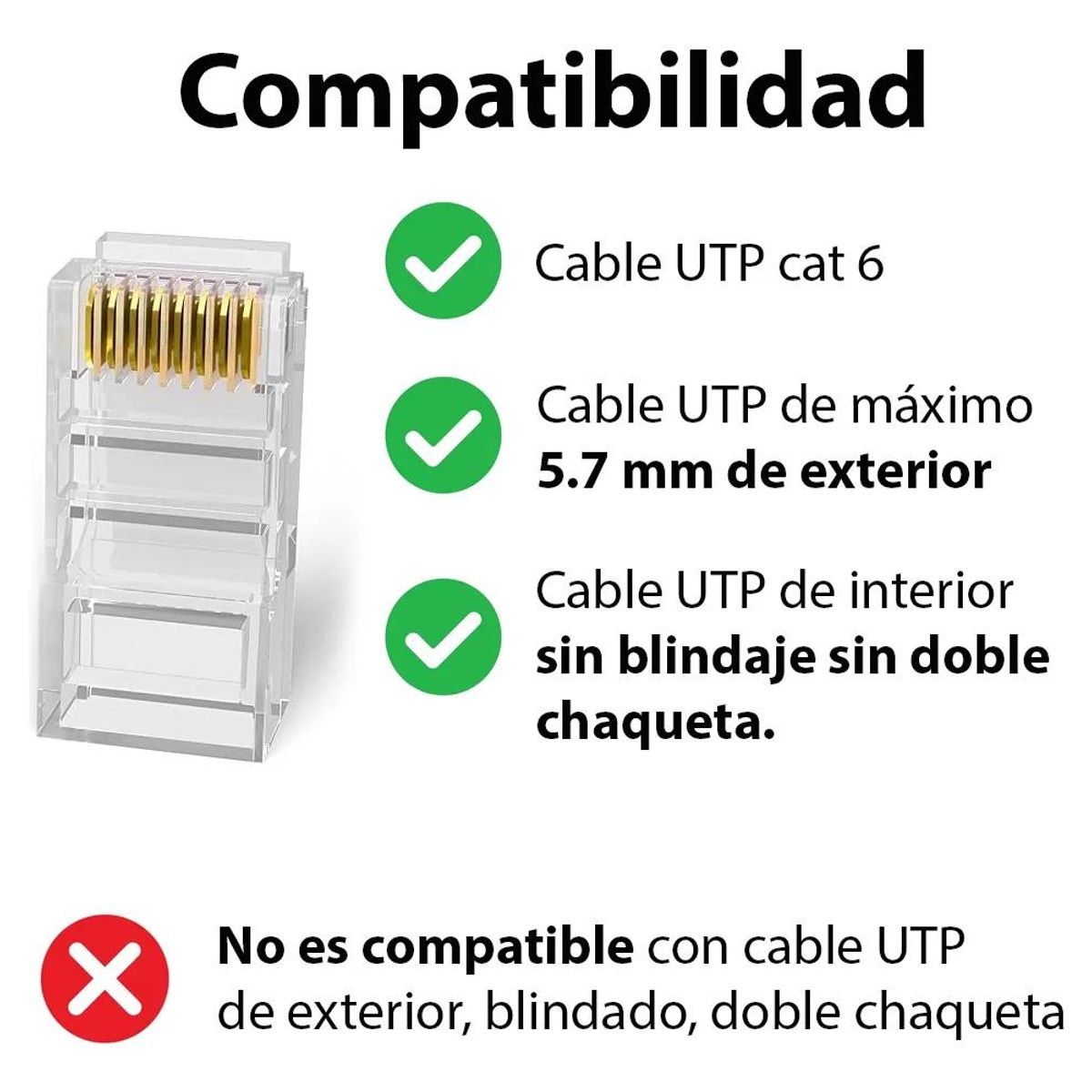 GENERICO - Conectores RJ45 para cable Cat 6 bolsa 100 unidades