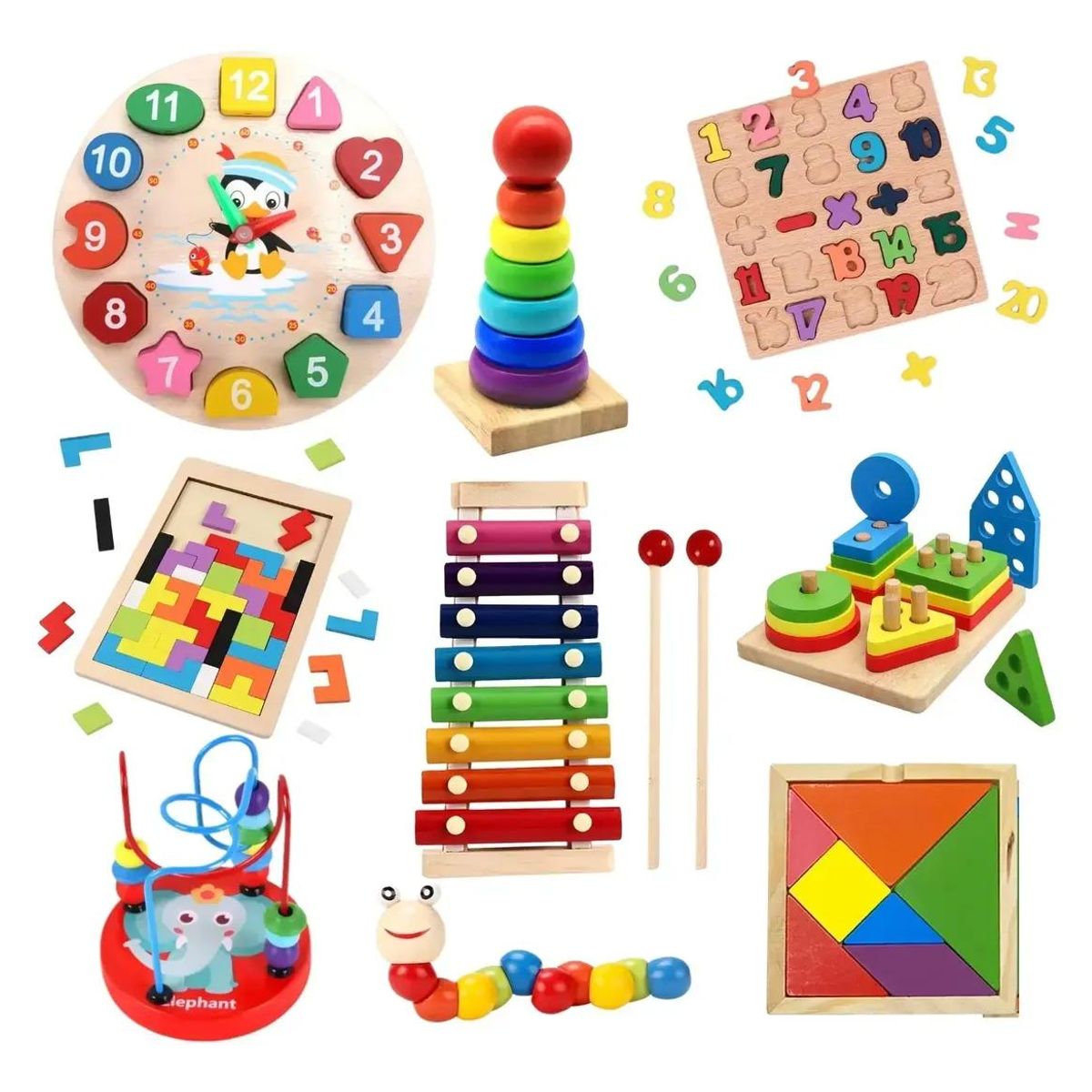 GENERICO - Set de 10 Juguetes Didácticos de Madera Montessori