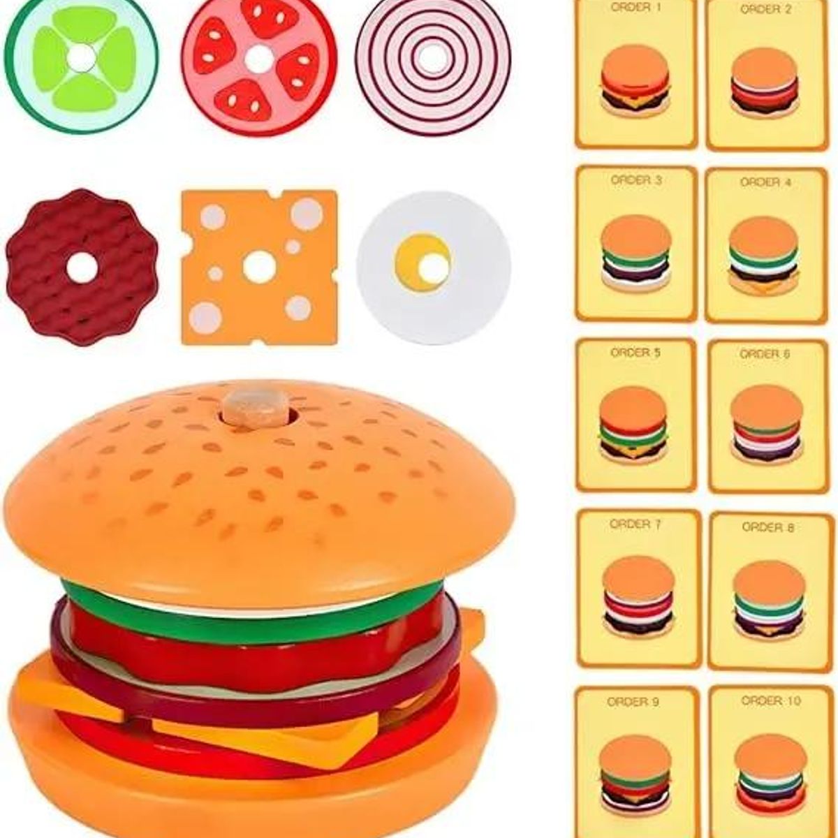 GENERICO - Juguete Didáctico Apilable Hamburguesa de Madera