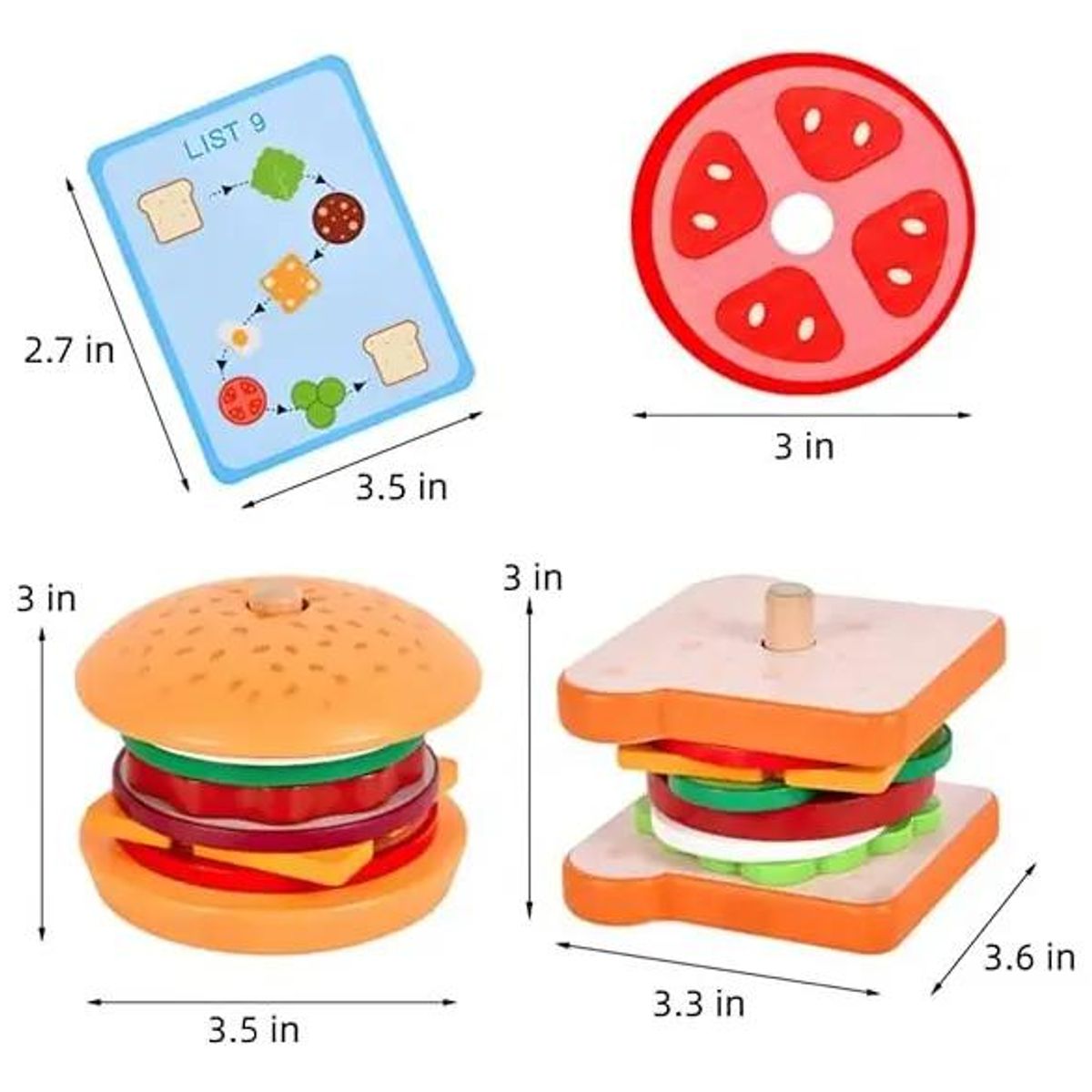 GENERICO - Juguete Didáctico Apilable Hamburguesa de Madera